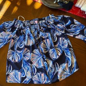 Lilly Pulitzer Navy and Coral Floral Blouse